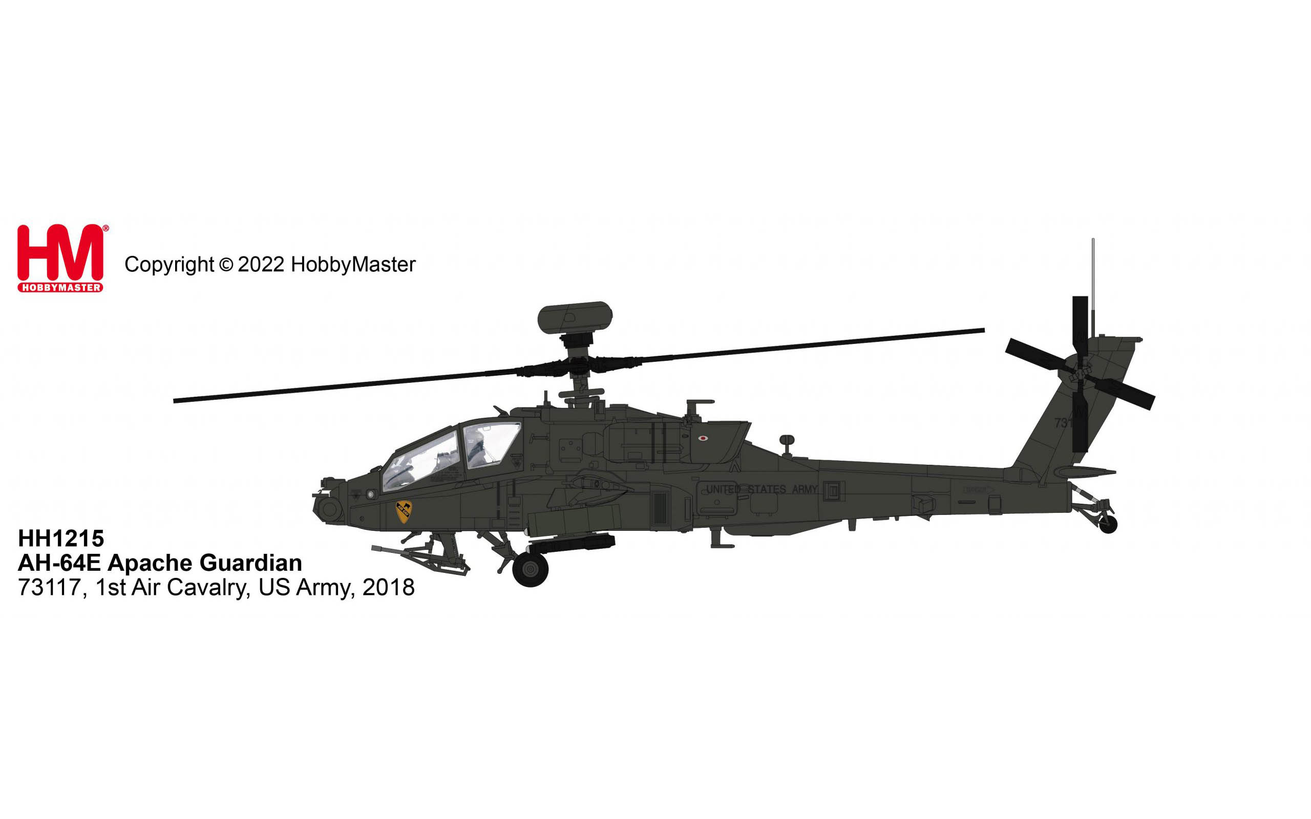 AH-64E アパッチガーディアン HOBBYMASTER HH1215 AH-64E Apache Guardian 73117, 1st Air Cavalry, US Army, 2018