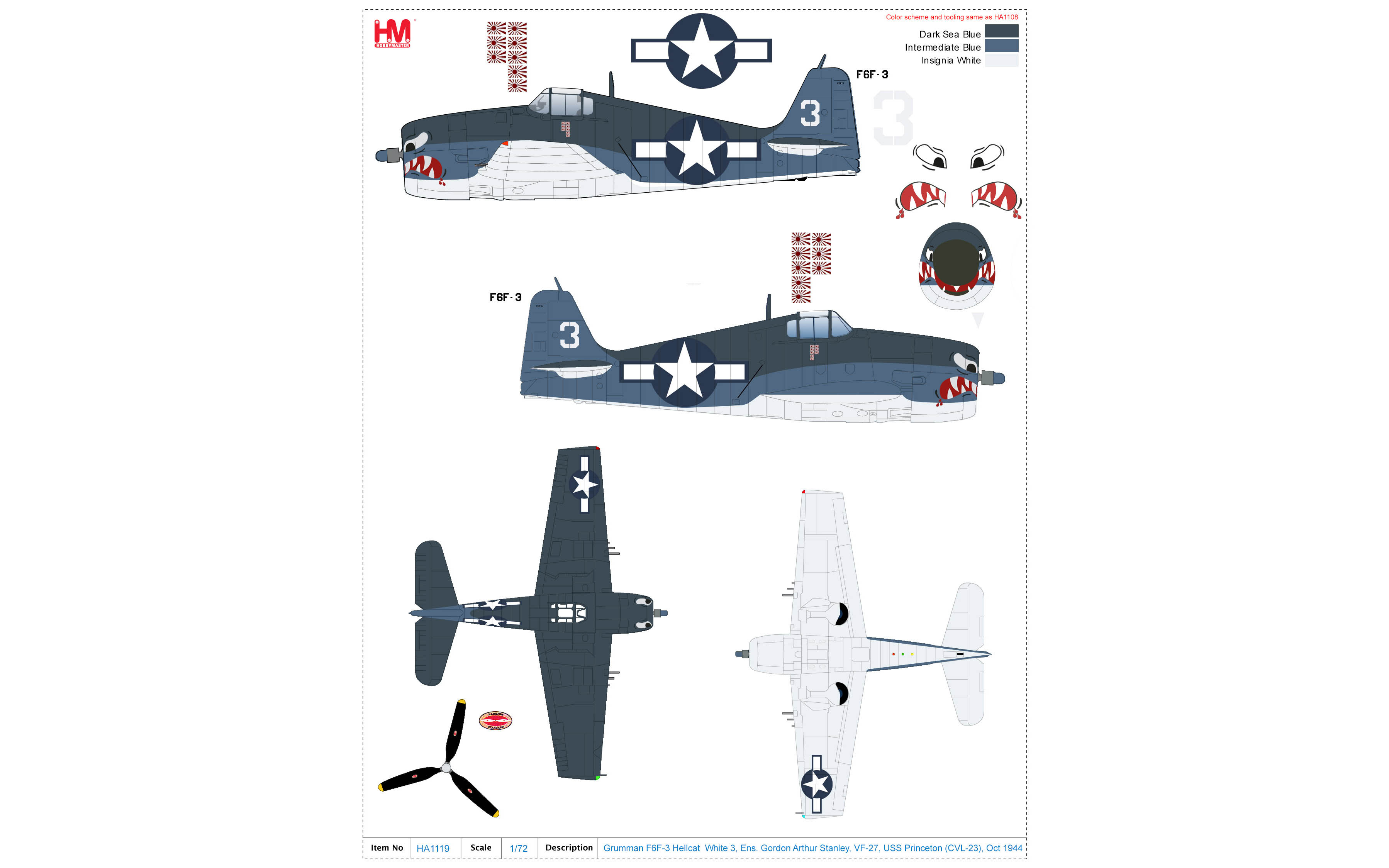 HMホビーマスター グラマンF6F-3 Hellcat 1/72 Hobby Master Grumman F6F-3 Hellcat Aircraft 