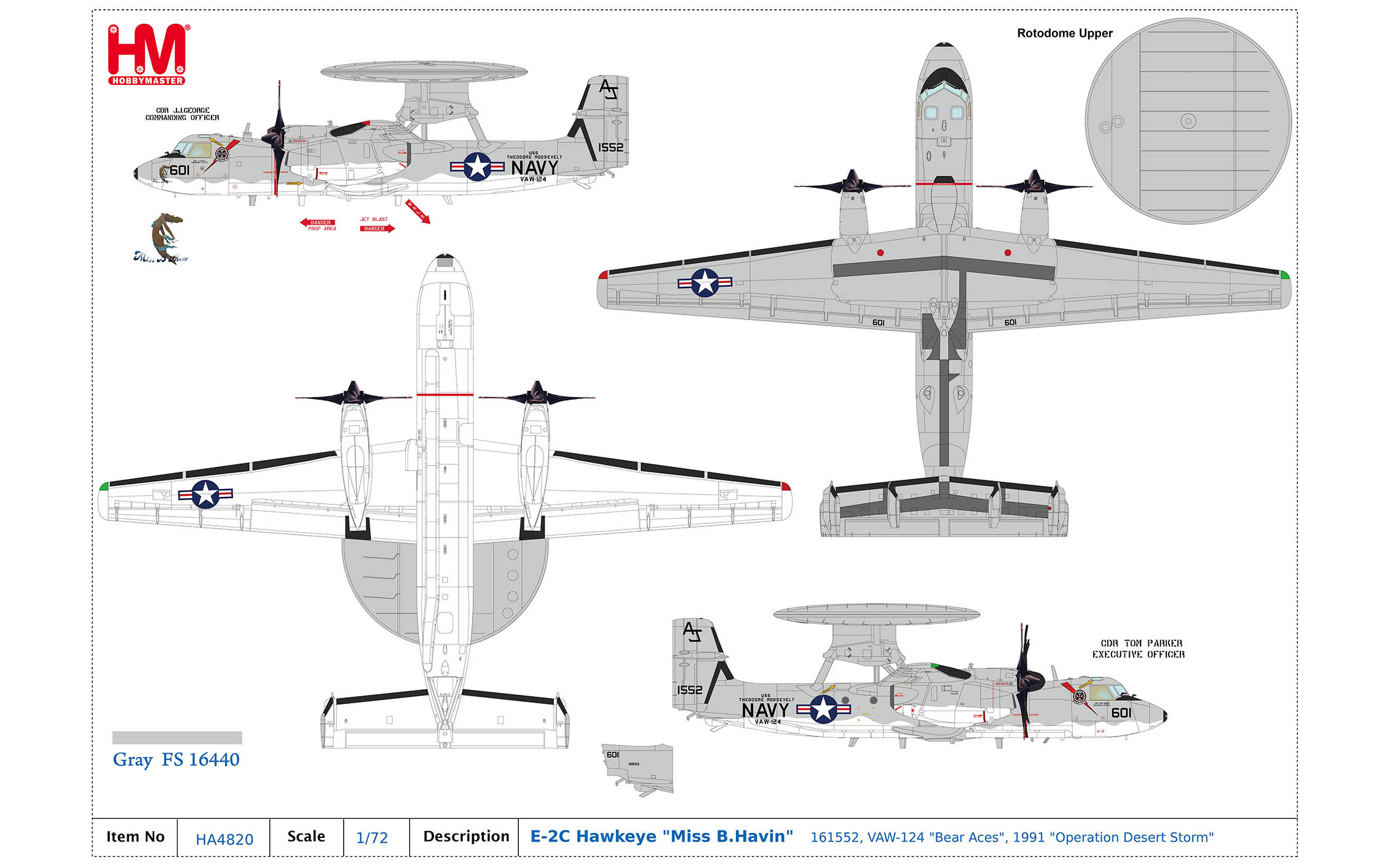 E-2C Hawkeye, Miss B.Havin, VAW-124, Bear Aces, 1991, Desert