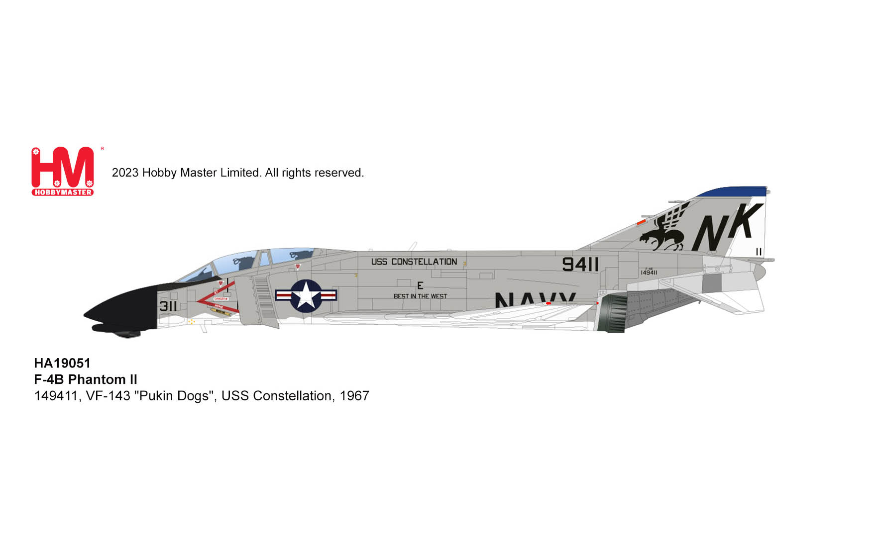ホビーマスター　F-4B ファントム　VF-143 HA19051 F-4B Phantom II, VF-143, Pukin Dogs, USS Constellation, 1967