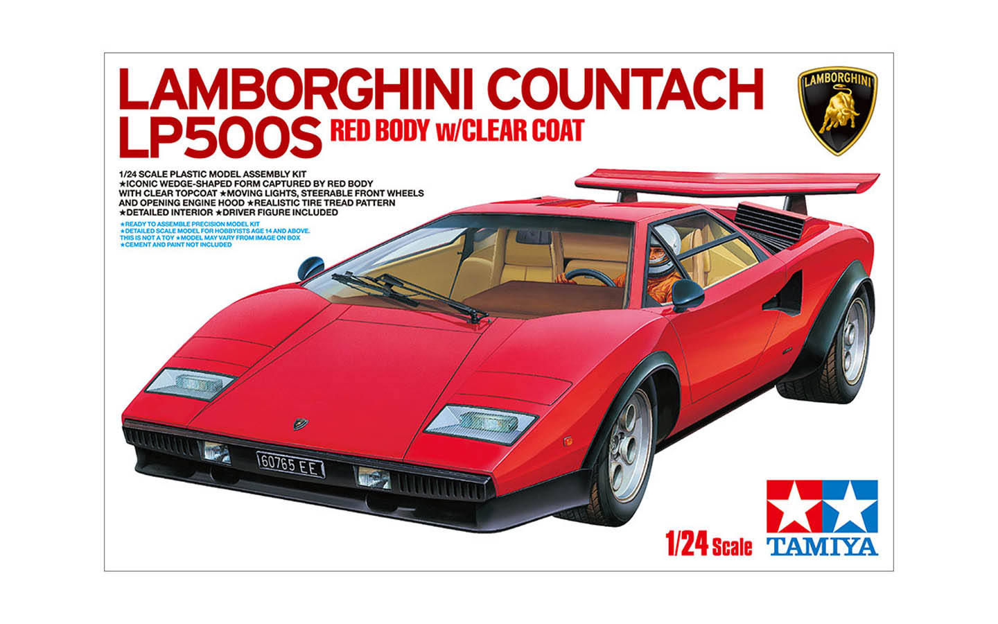 エイダイ製　Lamborghini Countach LP-500S 赤 Lamborghini Countach LP500S Red Body w/Clear Coat - Tamiya 25419
