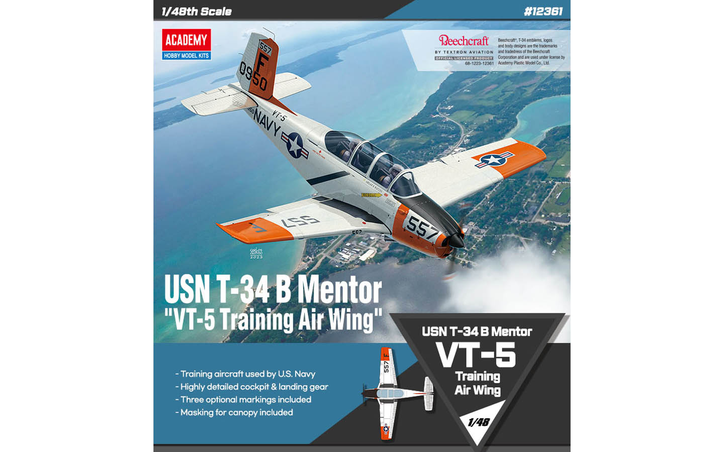 Academy 492361 - Modellino Aereo T-34B Mentor VT-5 Training Air Wing In Plastica Scala 1:48