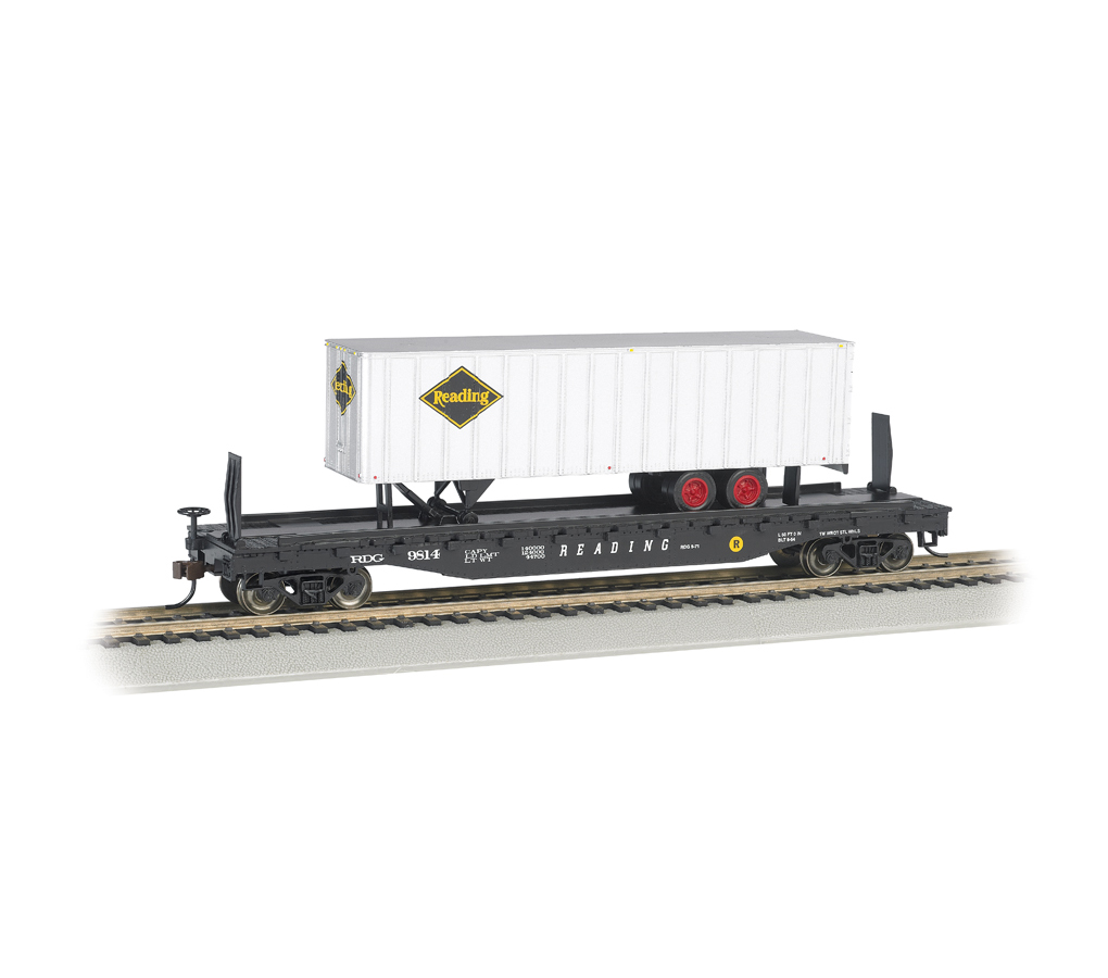 Reading 52 ft Flat Car w/Reading 35 ft Trailer HO Scale Bachmann